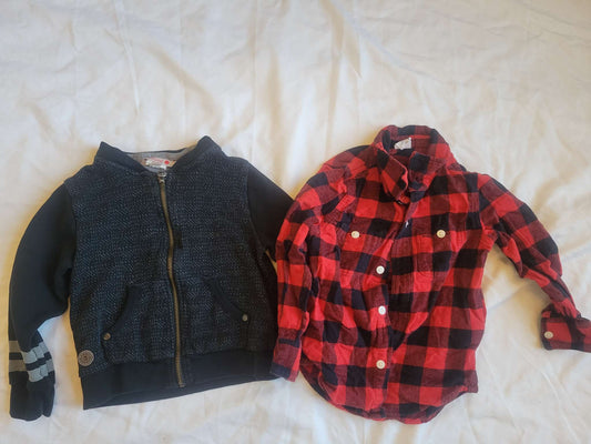 2 Shirts - Black Zip-up & Black/Red Plaid -  3T , Kids 3T
