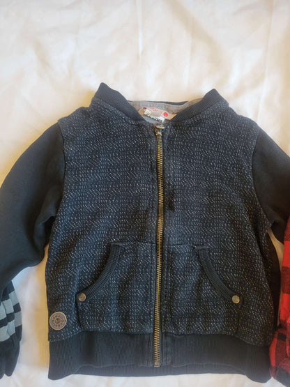2 Shirts - Black Zip-up & Black/Red Plaid -  3T , Kids 3T