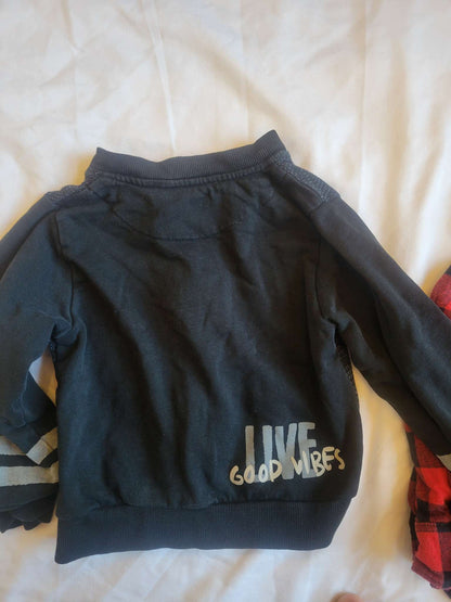 2 Shirts - Black Zip-up & Black/Red Plaid -  3T , Kids 3T