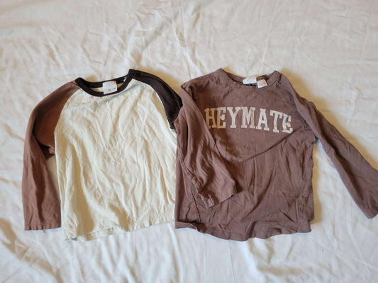 2 Long Sleeves - Zara "Hey Mate" and "White with brown Sleeves" Size 2/3, Kids 2T