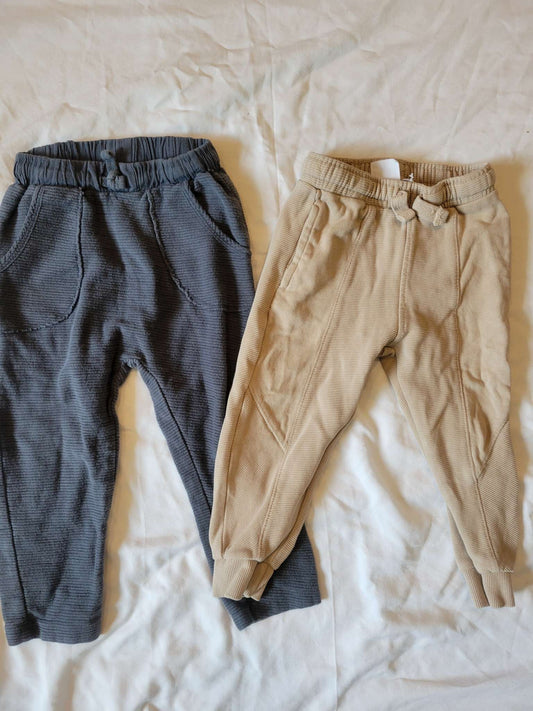 2  pairs of Zara Pants -  Beige and Light Blue/Gray - Size 2/3 - Excellent Used condition, Kids 2T