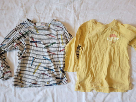 2 Zara Shirts - Crayons & Yellow Long Sleeve - Size 2/3, Kids 2T