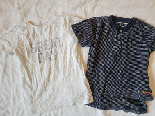 2 Tshirts - White "Great Day" and Blue/White Thin Stripes (size 2/3) , Kids 2T