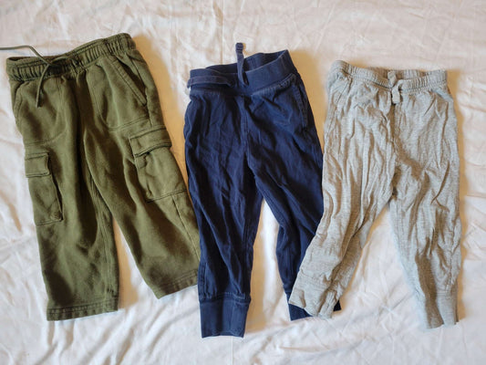 3 Pairs of 2T GAP Pants - Green Cargo Sweats, Blue Sweats,  Gray Sweats, Kids 2T
