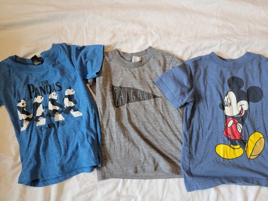 3 T-shirts - Blue Pandass, Gray "Calgary" and Blue Mickey Mouse (all 2T) , Kids 2T