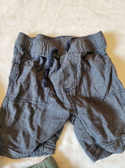 3 pairs of Shorts,  Gray with "Paint Splatter", Green ones, Blue Ones - (2T) , Kids 2T