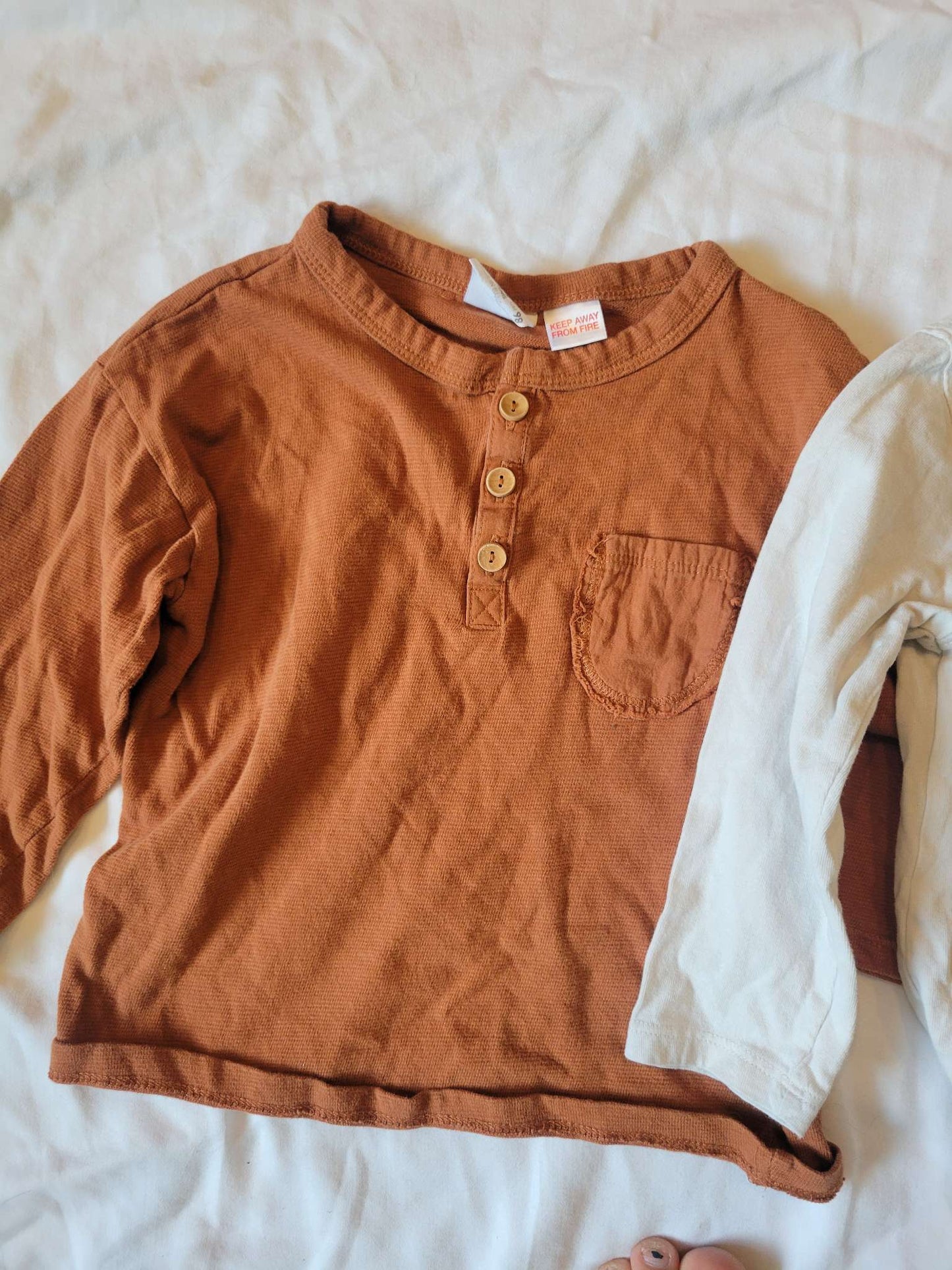 2 Zara Long Sleeves - "#3" Shirt and Rust Colour  - size 2/3 , Kids 2T