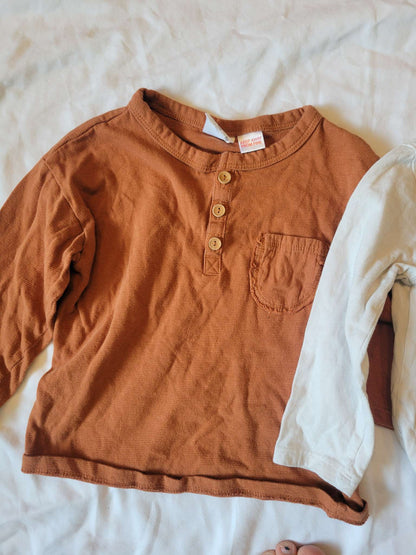2 Zara Long Sleeves - "#3" Shirt and Rust Colour  - size 2/3 , Kids 2T