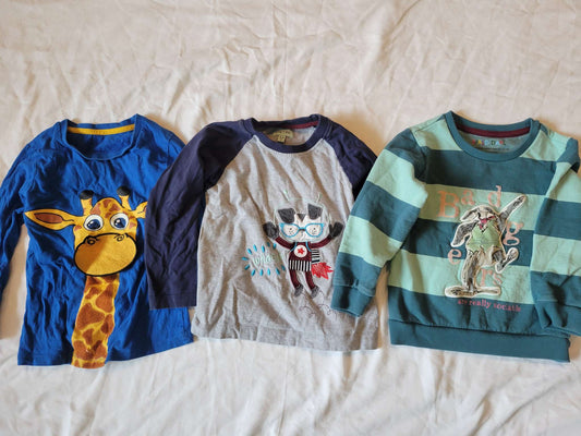 3 Long Sleeves - Blue Giraffe (Interactive), Dog Astronaut and Blue Striped Sweatshirt (Size 2/3) , Kids 2T