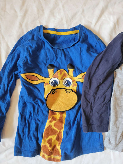 3 Long Sleeves - Blue Giraffe (Interactive), Dog Astronaut and Blue Striped Sweatshirt (Size 2/3) , Kids 2T