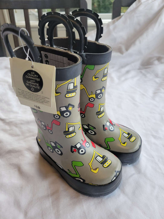 Rain boots w/Excavators (New With Tag) -  MSRP 18, Shoes 5 (Walkers:12-24 mth)