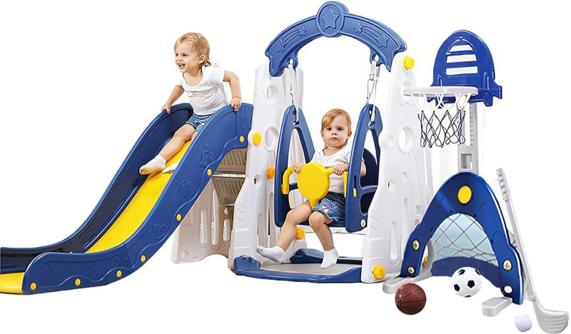 6-in-1 Slide and Swing Set with Basketball Hoop, MSRP: $280