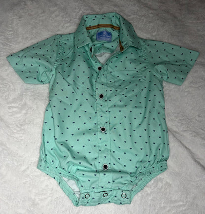 Mint Green Test of Time Button Up Dress Onesie 6m, Kids 6 Month (3-6M)