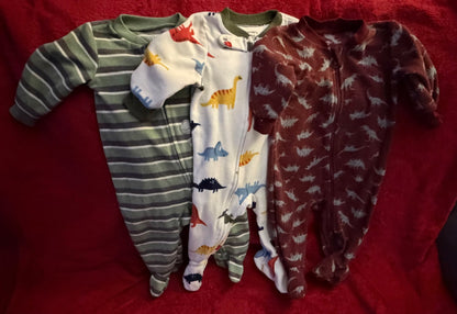 3x Fleece Dinosaur Sleeper Bundle 6m, Kids 6 Month (3-6M)