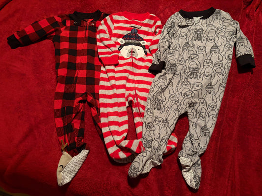 Carters 3x 9m Fleece “winter themed” sleepers, Kids 9 Month (6-9M)