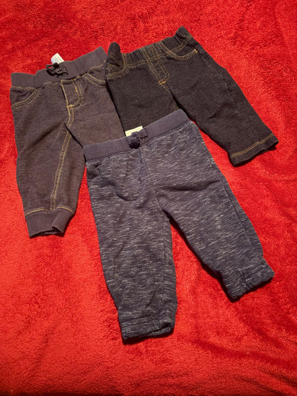 3pc Blue Sweat Pants - 3-6m , Kids 6 Month (3-6M)