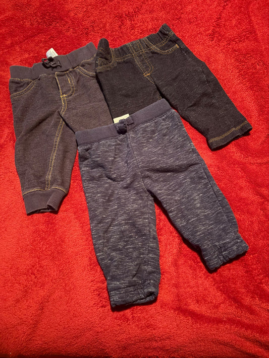 3pc Blue Sweat Pants - 3-6m , Kids 6 Month (3-6M)