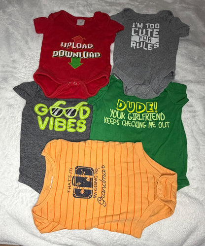 5pc Onesie Bundles with Fun Sayings! 6m, Kids 6 Month (3-6M)