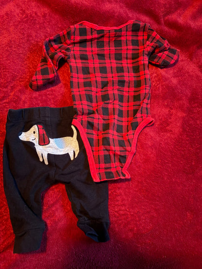 2pc Pekkle Plaid Onesie and Pants Set 3m, Kids 3 Month (0-3M)