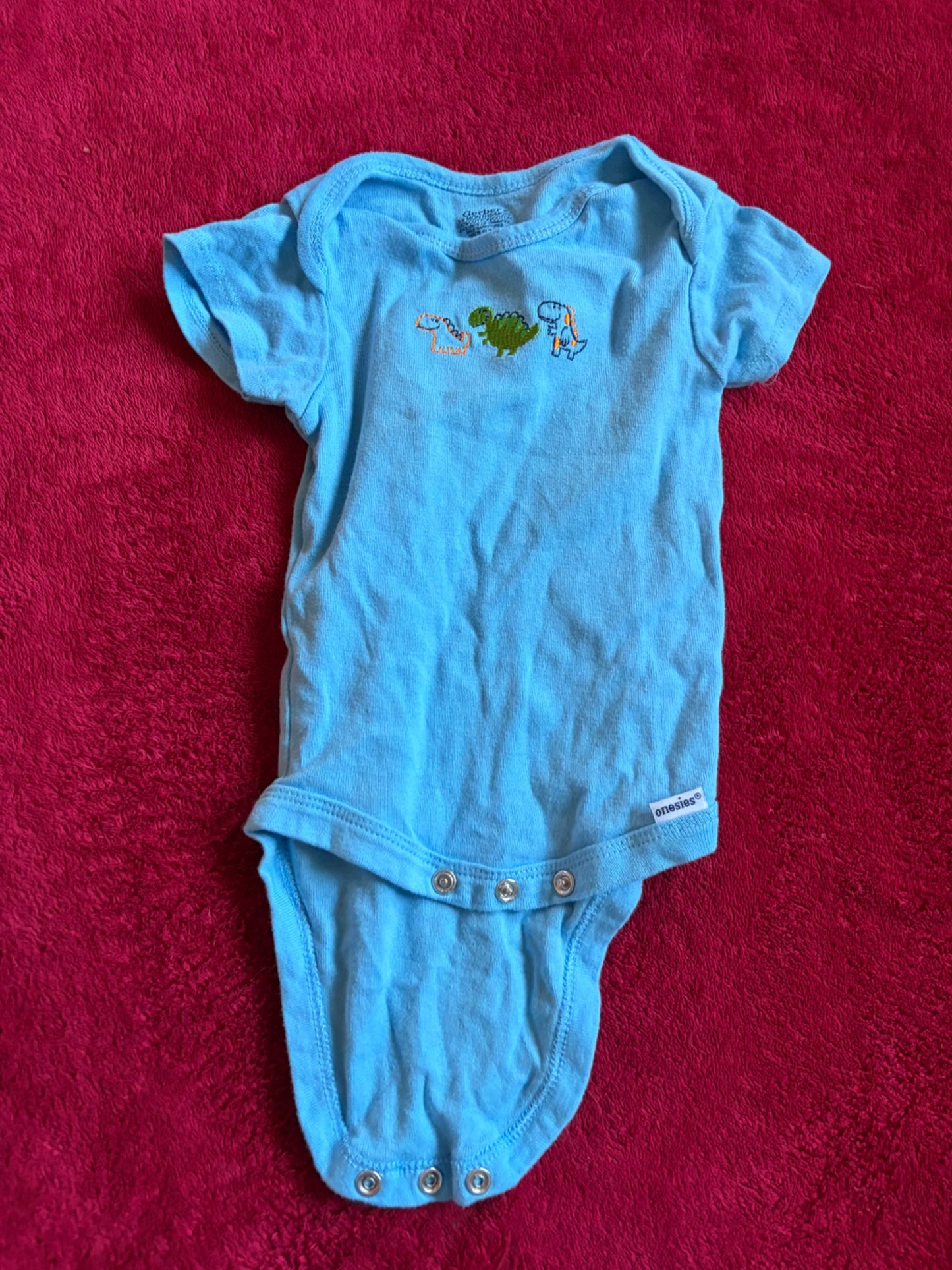 3pc 6m Blue/Orange/Green Dinosaur Onesie Bundle, Kids 6 Month (3-6M)