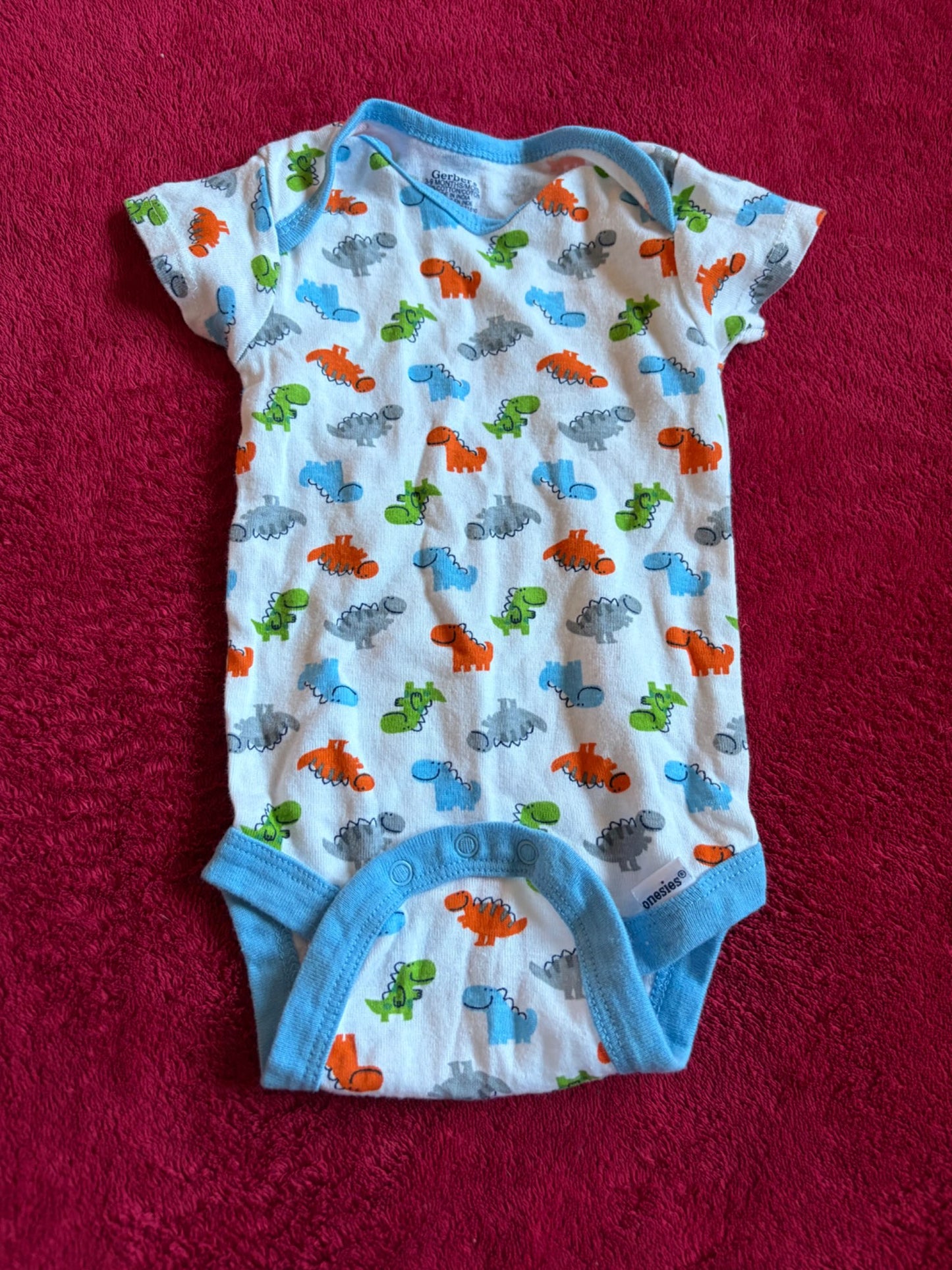 3pc 6m Blue/Orange/Green Dinosaur Onesie Bundle, Kids 6 Month (3-6M)