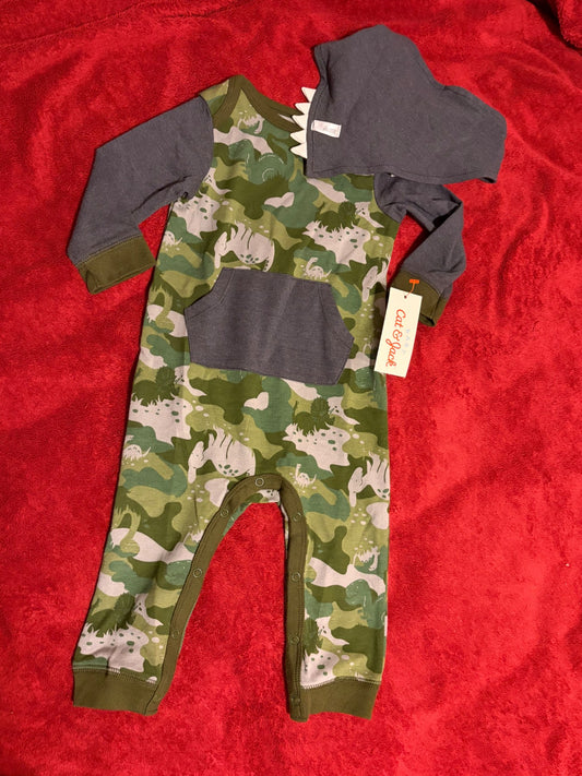 9m Cat and Jack Baby Dinosaur Romper and Bib Set (1), Kids 9 Month (6-9M)