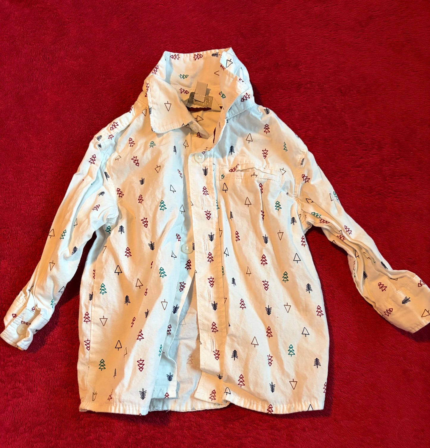Tree Pattern Collared Shirt - 6-12m  , Kids 9 Month (6-9M)