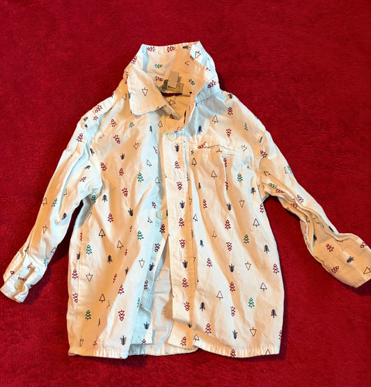 Tree Pattern Collared Shirt - 6-12m  , Kids 9 Month (6-9M)