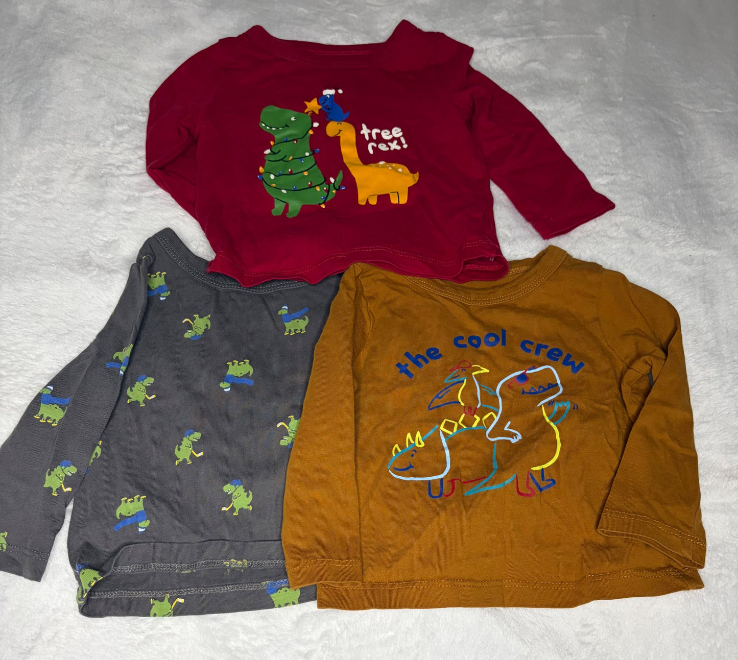 3pc Dinosaur Theme Long Sleeve Shirt Bundle 6-12m, Kids 9 Month (6-9M)