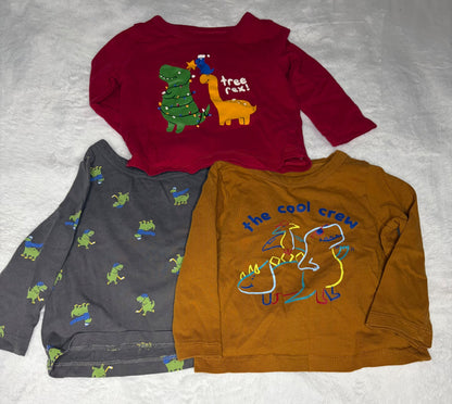 3pc Dinosaur Theme Long Sleeve Shirt Bundle 6-12m, Kids 9 Month (6-9M)