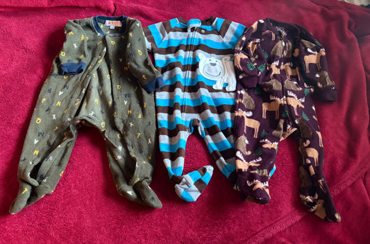 3pc 6m Fleece Sleeper Bundle , Kids 6 Month (3-6M)