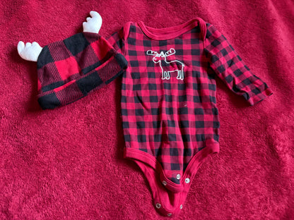 Canadiana Plaid Onesies and Fleece Hat 3m, Kids 3 Month (0-3M)