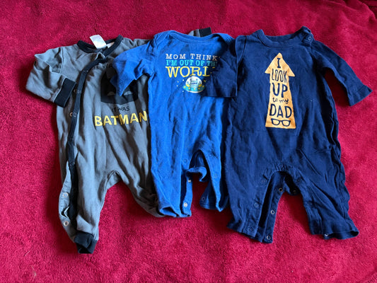 3 pc - 3m Fun Sayings Romper Bundle , Kids 3 Month (0-3M)