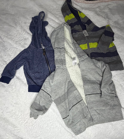 3pc 6m Zippered Hoodie Bundle , Kids 6 Month (3-6M)