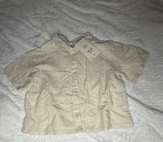 NWT Cream Linen Blend Dress Shirt Sz 6, Kids 6/6X