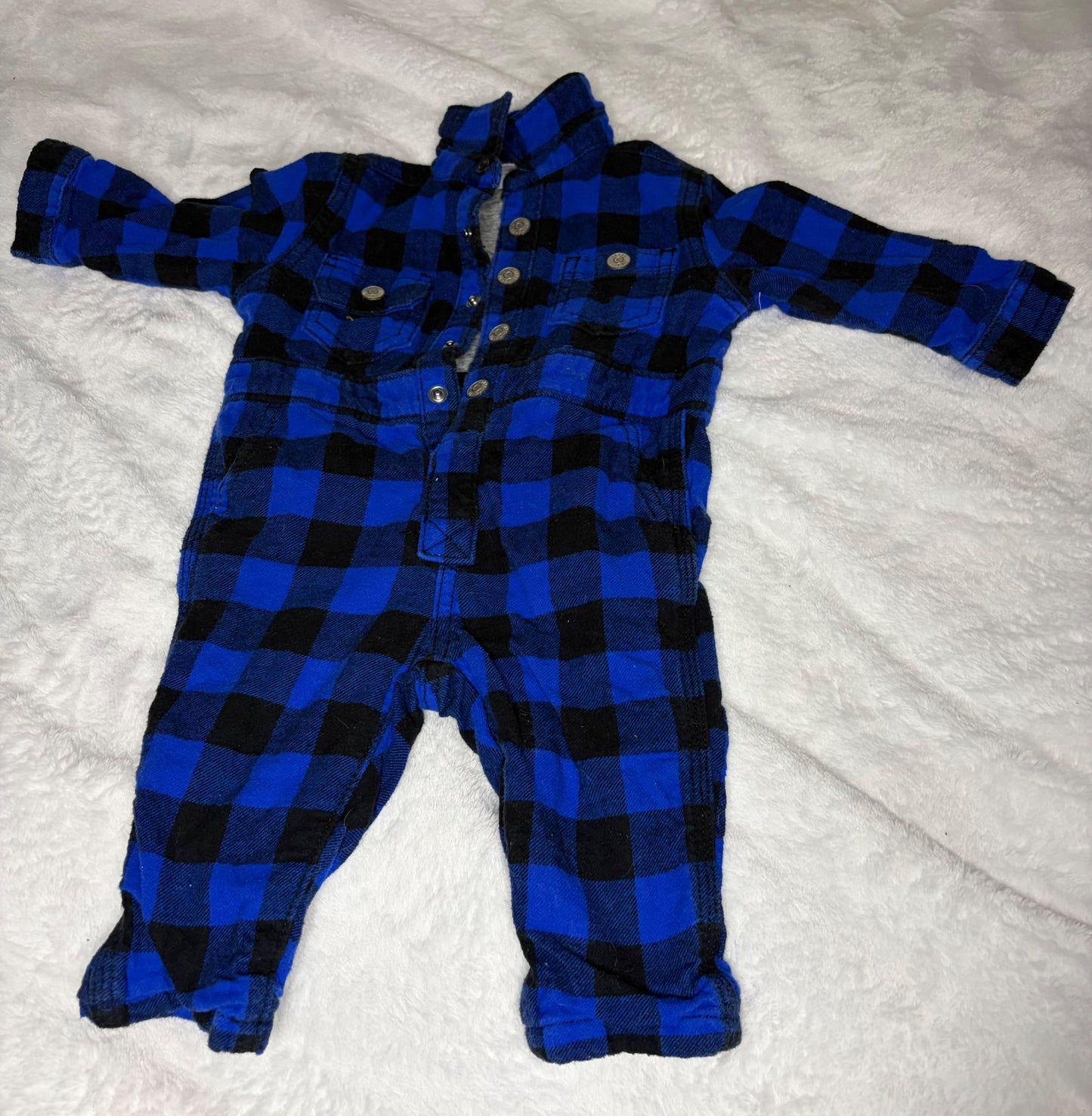 Gymboree Blue Plaid Romper 6-12m, Kids 9 Month (6-9M)