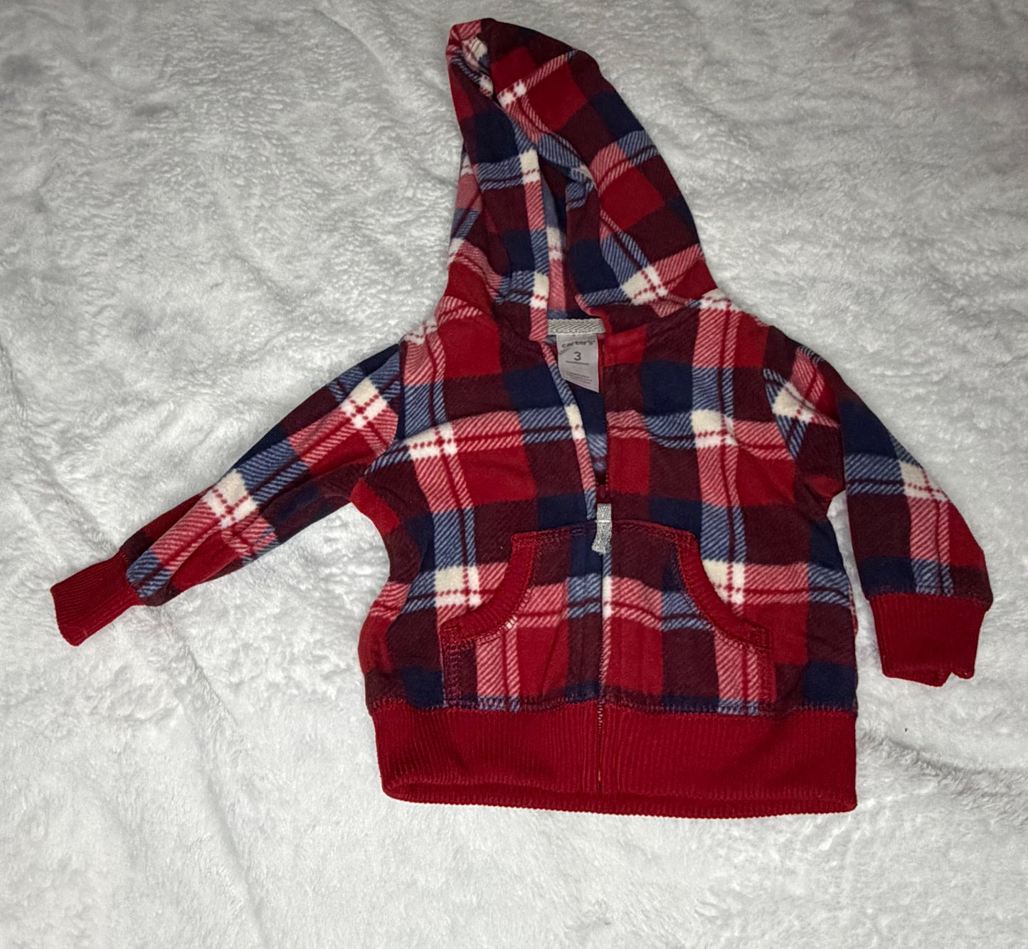 Carters 3m Fleece Plaid Zip-up Hoodie, Kids 3 Month (0-3M)