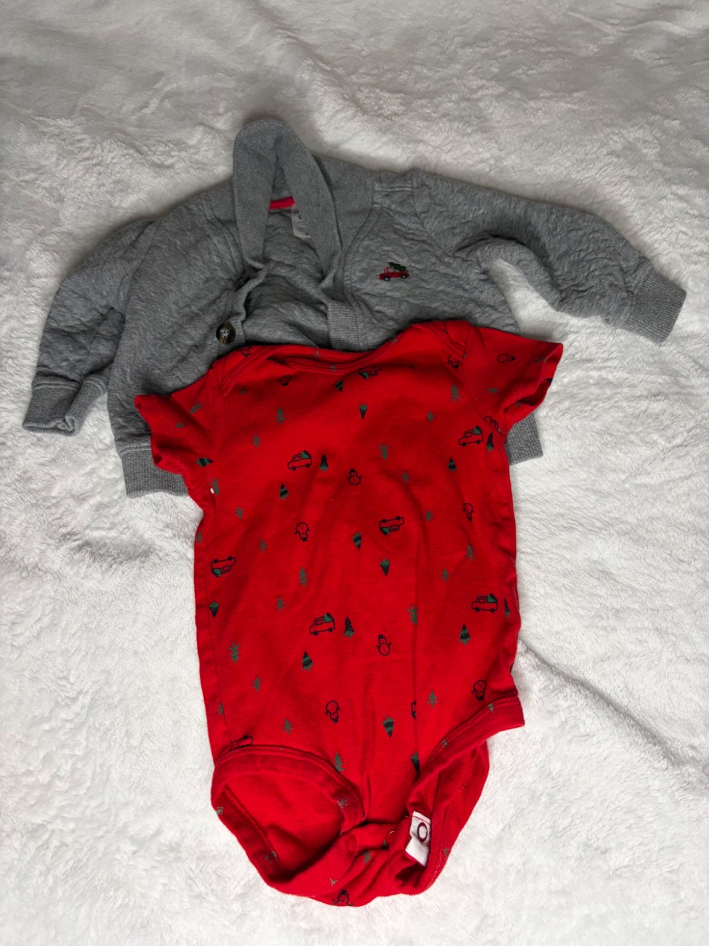 9m Carters Trees in Trucks Christmas Cardigan and Onesie , Kids 9 Month (6-9M)