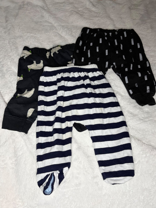 3pc 6m Patterned Pants Bundle , Kids 6 Month (3-6M)
