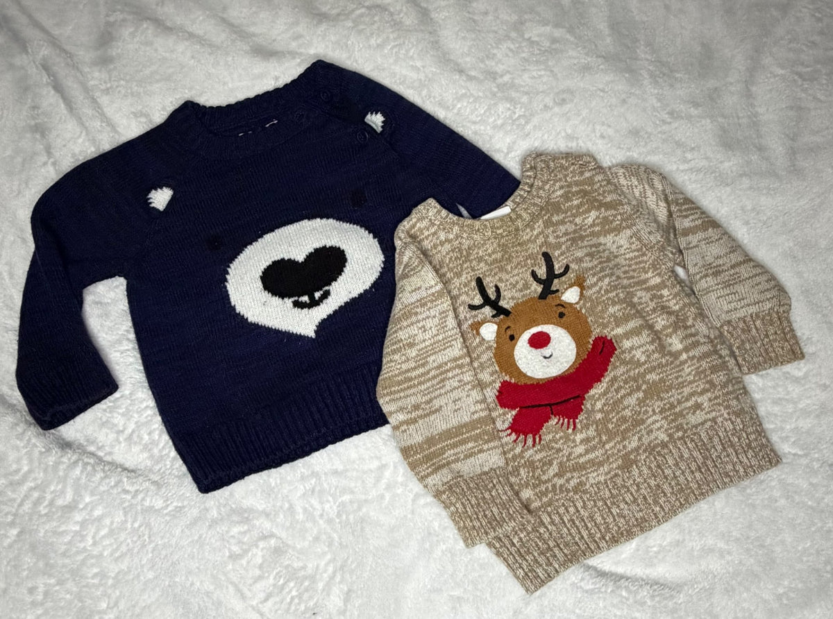 2pc 6-12m Joe Fresh Pull Over “Animal” Sweater, Kids 9 Month (6-9M)