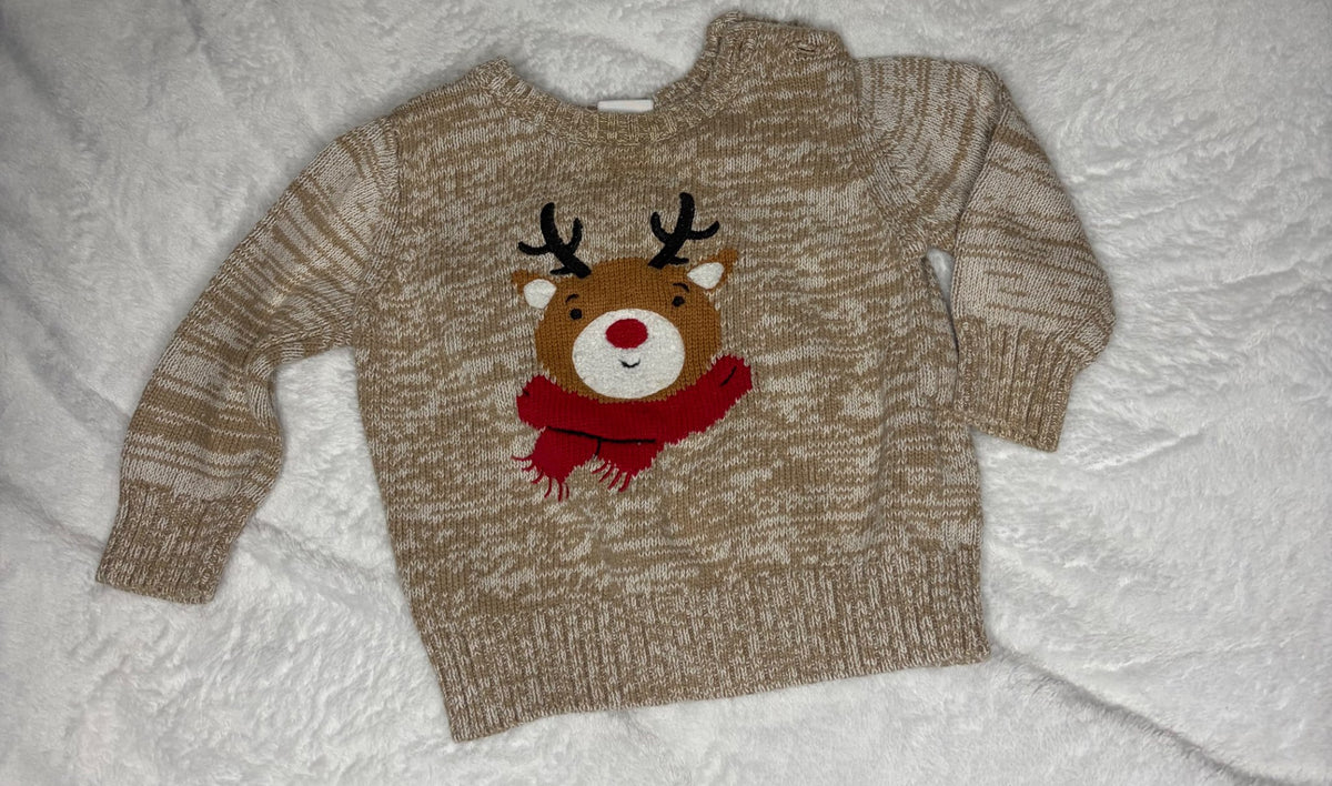2pc 6-12m Joe Fresh Pull Over “Animal” Sweater, Kids 9 Month (6-9M)