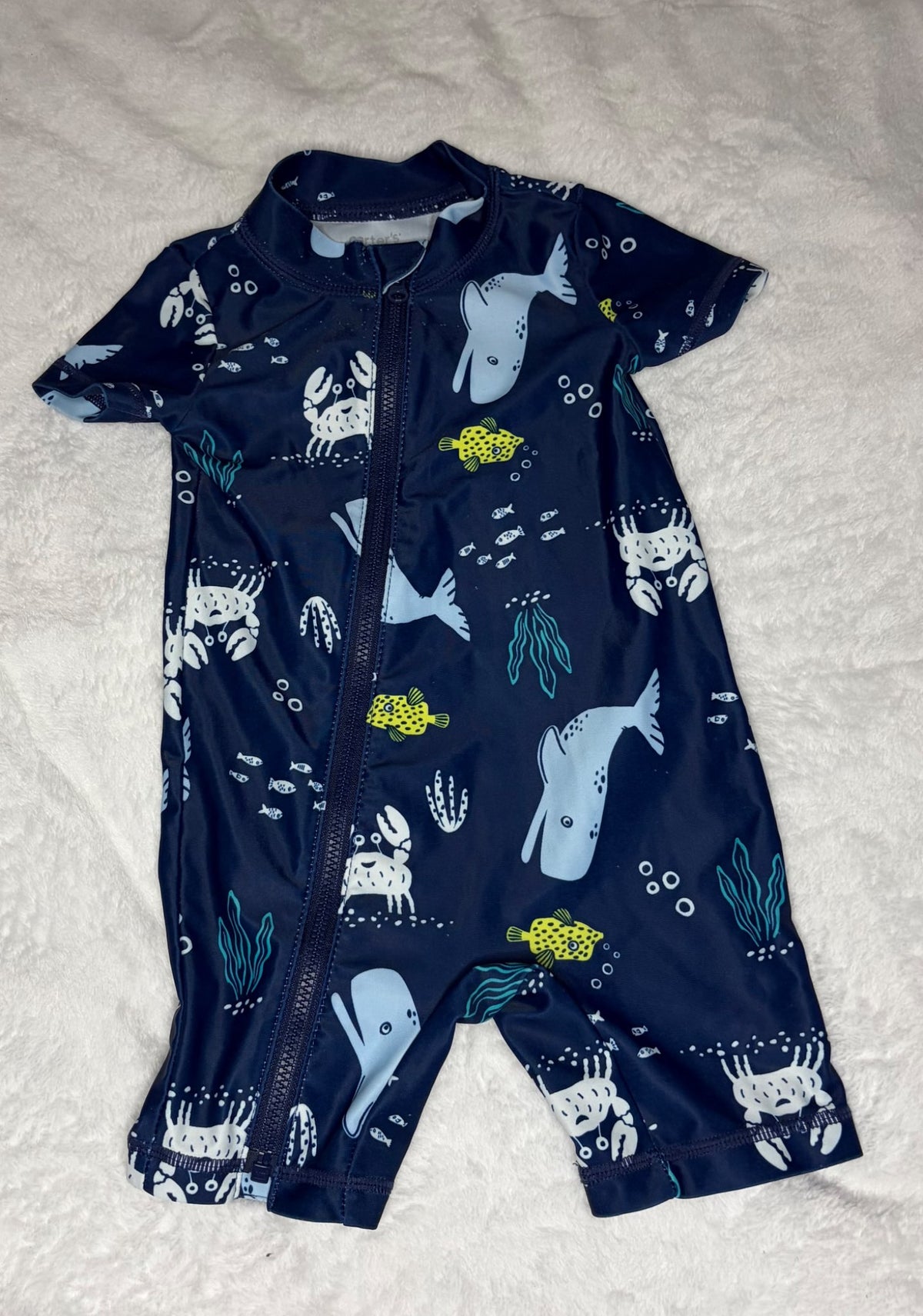 Carters 2pc “Crabby” Swim Set - Trunks and One-Piece, Kids 9 Month (6-9M)