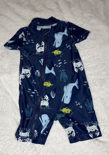 Carters 2pc “Crabby” Swim Set - Trunks and One-Piece, Kids 9 Month (6-9M)