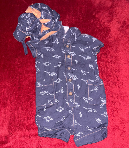 2pc - Hat and Romper Dinosaur Tommy Hillfiger Outfit, Kids 6 Month (3-6M)