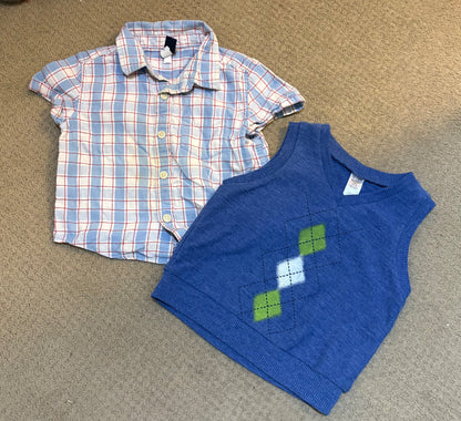 Button up shirt and sweater vest , Kids 18 Month (12-18M)