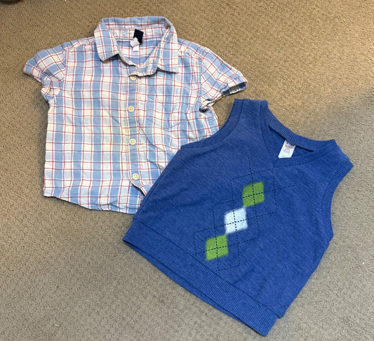 Button up shirt and sweater vest , Kids 18 Month (12-18M)