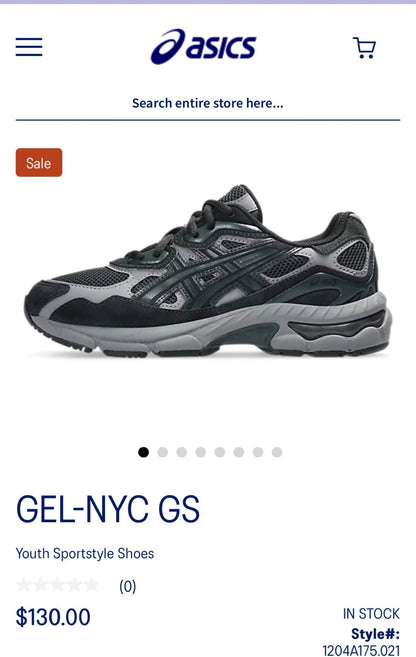 ASICS Gel NYC running shoes (retail $130), Shoes 5 (Big Kids:8–12yr)