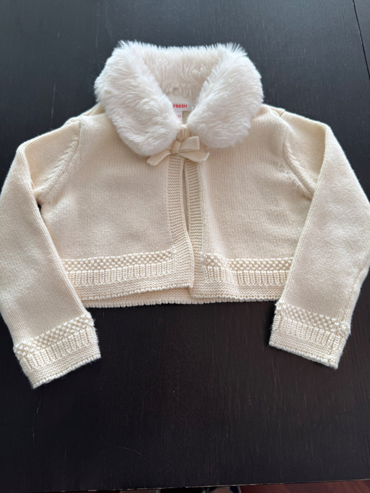 Sweet cropped cardigan with faux fur collar. 12 to 18 months. Girls.