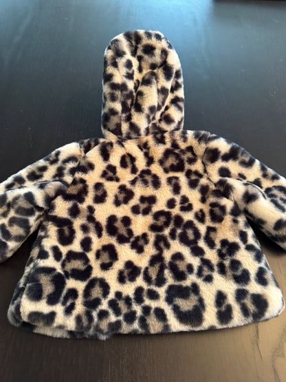 Adorable, leopard print, super soft, faux, fur hooded  jacket. 0-3 months, Kids 3 Month (0-3M)