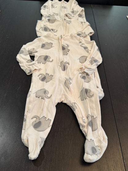Bundle: Cute cotton sleeper, cream with elephant print: 6 to 9 months